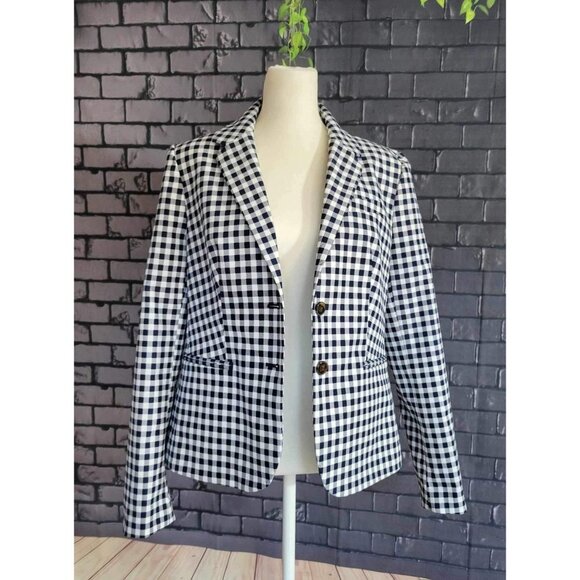 J.Crew Women's Navy and Ivory Gingham 2 Button Blazer M - Picture 3 of 9